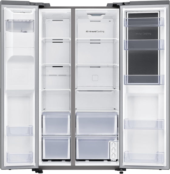 220 Volts Samsung 28 cu.ft. Side by Side Refrigerator Stainless Steel w/Dispenser and Food Showcase RS80T5190