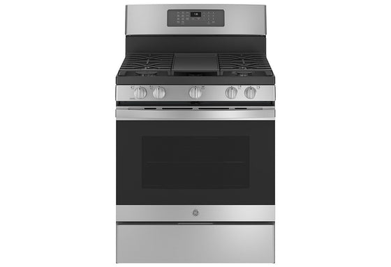 GE 30" Freestanding Stainless Steel with Self Clean/Steam Clean/Air Fry & Convection Gas Range 5 Burners 5.0 cu.ft. JGB735SPSS