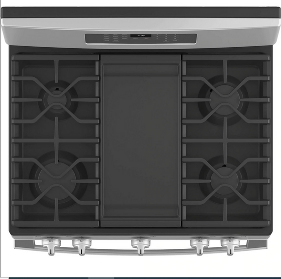 GE 30" Freestanding Stainless Steel with Self Clean/Steam Clean/Air Fry & Convection Gas Range 5 Burners 5.0 cu.ft. JGB735SPSS