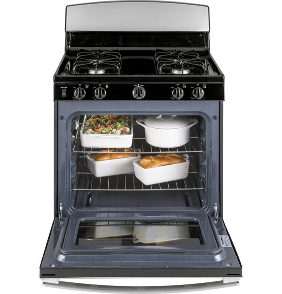 GE 30" Freestanding Stainless Steel Gas Range 4 Burners Separate Broiler Compartment 4.8 cu.ft. JGBS30RETSS