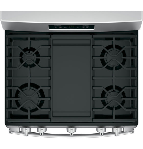 GE 30" Freestanding Stainless Steel Steam Clean Gas Range 5 Burners Separate Broiler Compartment 5.0 cu.ft. JGBS66REKSS