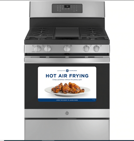 GE 30" Freestanding Stainless Steel with Self Clean/Steam Clean/Air Fry & Convection Gas Range 5 Burners 5.0 cu.ft. JGB735SPSS